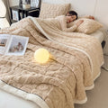 Axyaa Heart Pattern Coral Fleece Blanket: Double Layer Thicken Warm Plush Sofa Throw