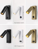 Axyaa Black Brass LED Wall Lamp Sconce with Switch and USB Port, 3W Spotlight