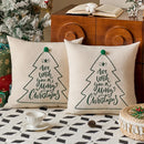 Axyaa Embroidered Christmas Tree Pillow Cover, Green/Red, 45x45cm