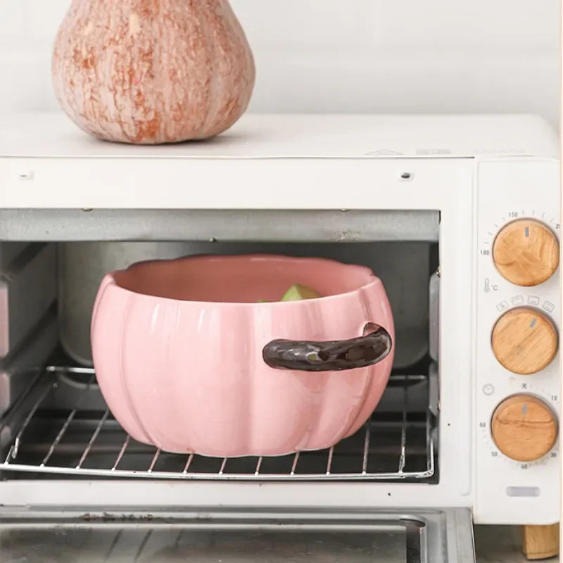 Axya Ceramic Pumpkin Soup Pot with Lid and Binaural Handle