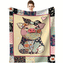 Axyaa Cozy Pig Flannel Blanket with Floral Geometric Print