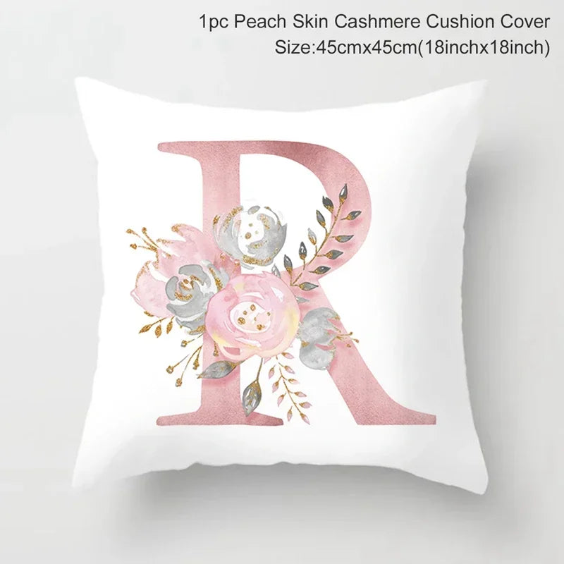 Axyaa Pink Letterwork Cushion Cover 45*45cm, Wedding Party Decor, Elegant Wedding Pillow