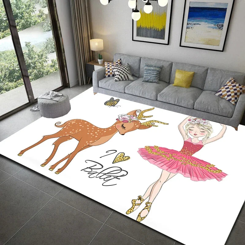 Axyaa Ballerina Girl Child Rug: Non-Slip Bedroom Decoration & Play Mat