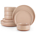 12/24pc Axyaa Sesame Glaze Stoneware Dinnerware Set - 4/6 Plates, Dessert & Bowl