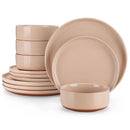 12/24pc Axyaa Sesame Glaze Stoneware Dinnerware Set - 4/6 Plates, Dessert & Bowl