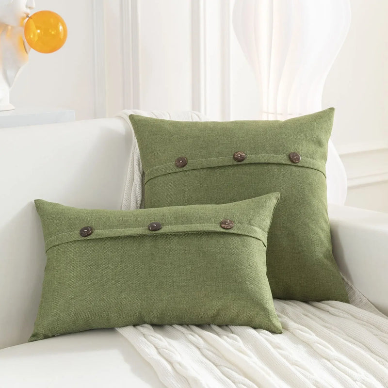 Axyaa Nordic Linen Button Pillow Cover for Living Room Sofa - 45x45cm