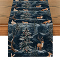 Axyaa Christmas Tree Deer Fox Table Runner for Dining Room