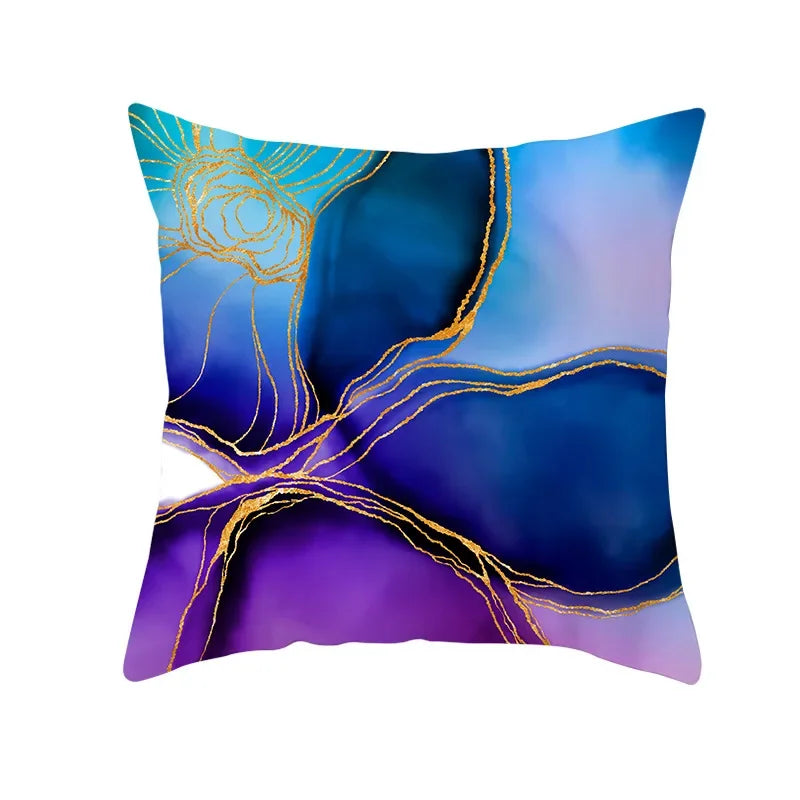 Axyaa Light Luxury Blue Abstract Print Throw Pillow Cover - Marble Stripe