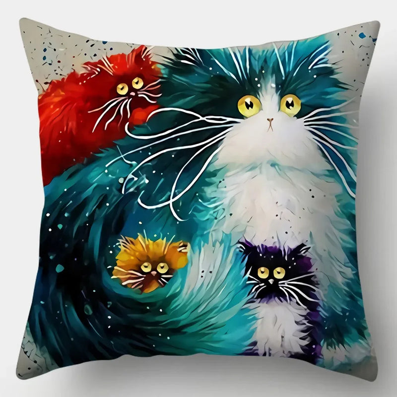 Watercolor Cat Pillowcase by Axyaa - 45cmX45cm Square Sofa Pillow - Loving Cat Design