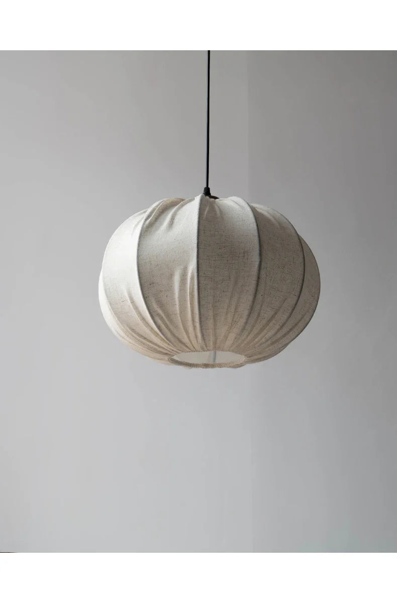 Axyaa Wabi-sabi Fabric Pumpkin Chandelier, Solid Wood Dining Room Tea Room Pendant Lamp