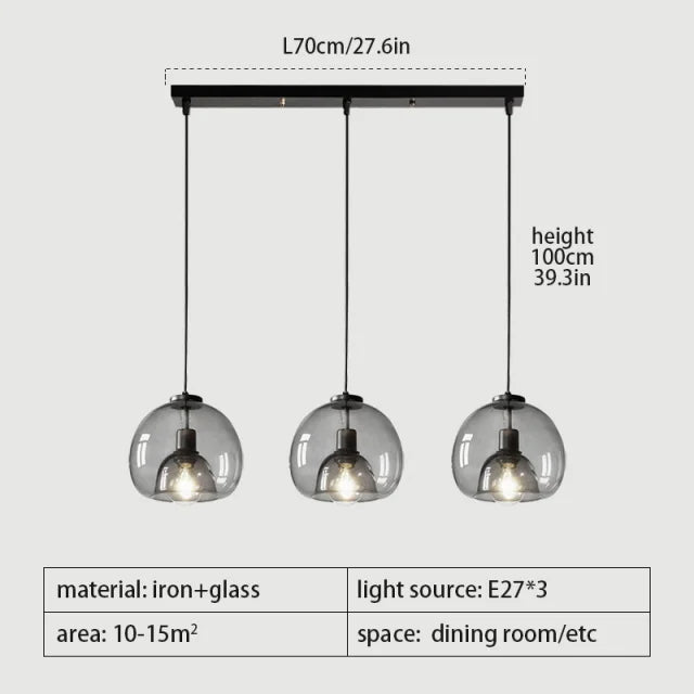 Axyaa Smoke Gray Glass Pendant Light Chandelier for Kitchen Island