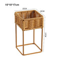 Axyaa Rustic Wicker Plant Stand with Flowerpot Indoor Decor Shelf