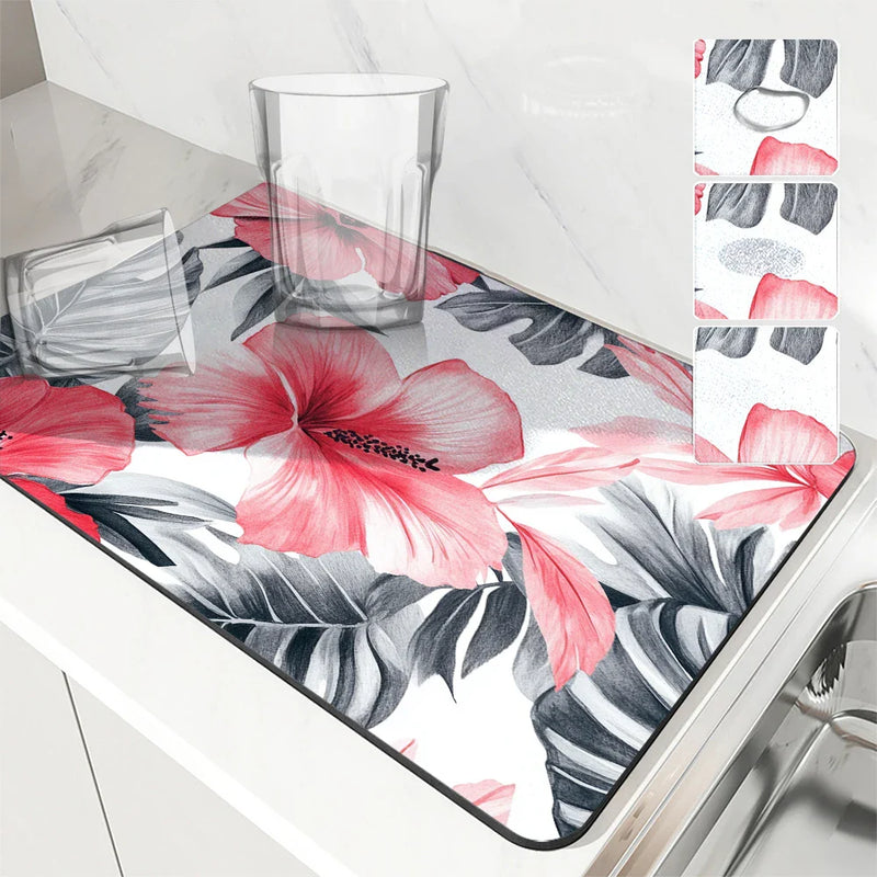 Axyaa Tropical Plants Draining Mat - Quick Dry Kitchen & Bathroom Drain Pad