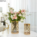 Axyaa Creative Metal Glass Vase with Golden Print - Modern Home Decor & Flower Arrangement
