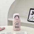 Axyaa Kawaii Dog Mini Thermos with Straw, 500ml Stainless Steel Thermal Cup