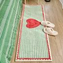 Axyaa Plaid Love Print Green Runner Rug for Trendy Home Decor