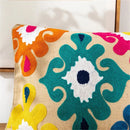 Axyaa Bohemian Tufted Lumbar Pillow Cover with Geometric Floral Embroidery & Pompom Tassels