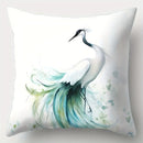 Axyaa Green Crane Pillow Covers, 17.7" Square, Contemporary Polyester Fabric, Blue Teal Feather Design