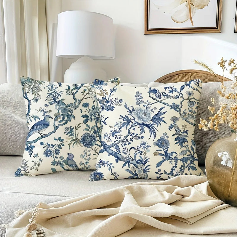 Axyaa Blue Floral Bird Pattern Pillowcase - Home Decor Brand