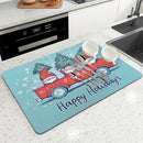 Axyaa Christmas Dish Drying Mat - Heat Resistant Non-slip Kitchen Counter Pad