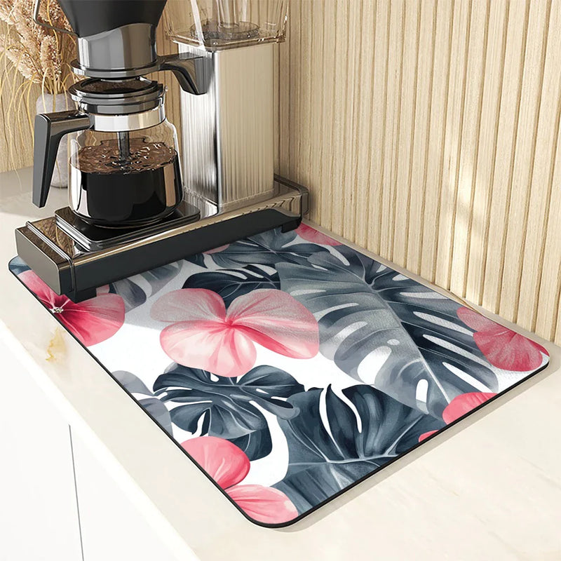 Axyaa Tropical Plants Draining Mat - Quick Dry Kitchen & Bathroom Drain Pad