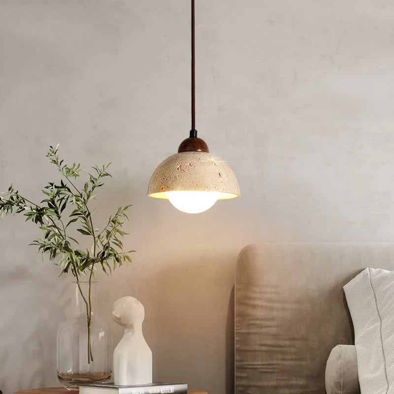 Axyaa Yellow Travertine Wabi-sabi Bedside Pendant Lamp