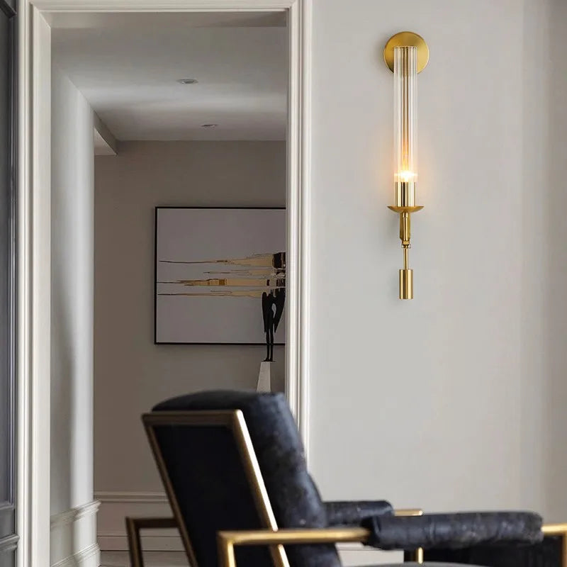 Axyaa Gold Glass Wall Sconce Modern Nordic Retro Vintage Living Room Light