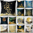 Axyaa Black Gold Elk Tree Bird Butterfly Printed Pillowcase for Living Room Home