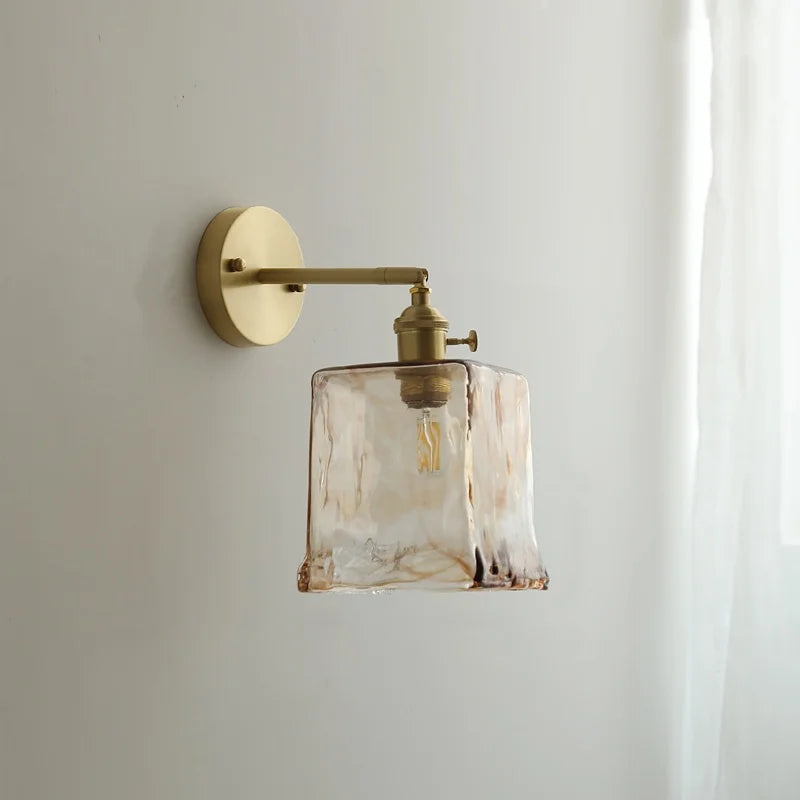 Axyaa Glass Copper LED Wall Lamp with Knob Switch for Modern Home Decor