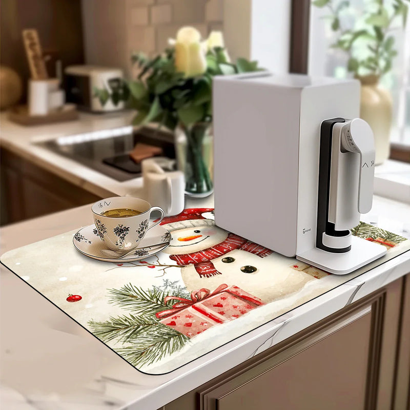 Axyaa Christmas Absorbent Draining Mat for Kitchen and Bathroom