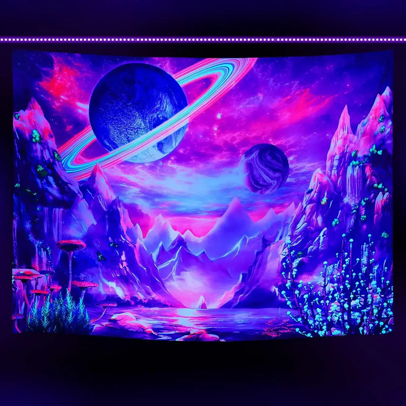 Axyaa Black Light Astronaut Tapestry - UV Reactive Starry Sky Wall Hanging