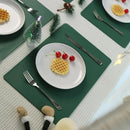 Axyaa Green Leather Placemats Set for Dining Table - Reversible & Wipeable