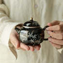 Axyaa Black Gold Glaze Apricot Blossom Tea Pot Set with Filter