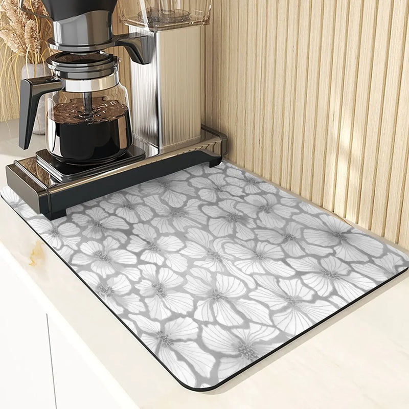 Axyaa Floral Silicone Coasters Set: Non-Slip Kitchen Mats, Flowers Pattern Diatomaceous Earth Placemat