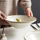Axyaa Beige Line Pattern Ceramic Soup Bowl Set - Japanese Style Tableware