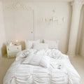 Axyaa White Pleated Duvet Cover Set, Microfiber Bedding with Pillowcases