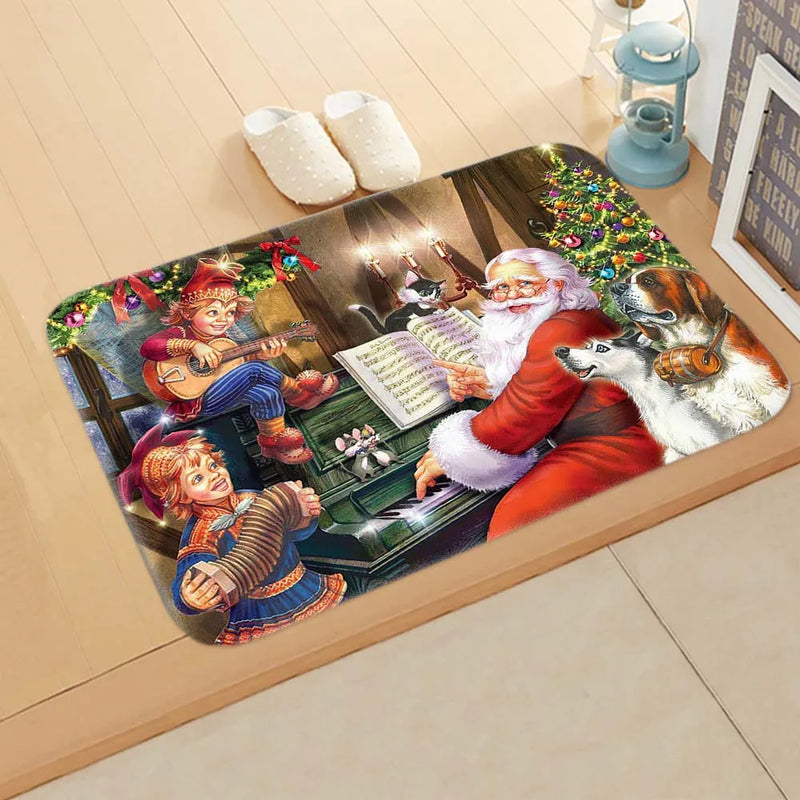 Santa Welcome Mat: Axyaa Christmas Claus Print Carpet for Home Decoration