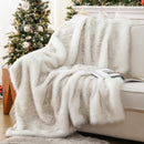 Axyaa Luxury Faux Fur Plaid Throw Blanket for Sofa and Bed