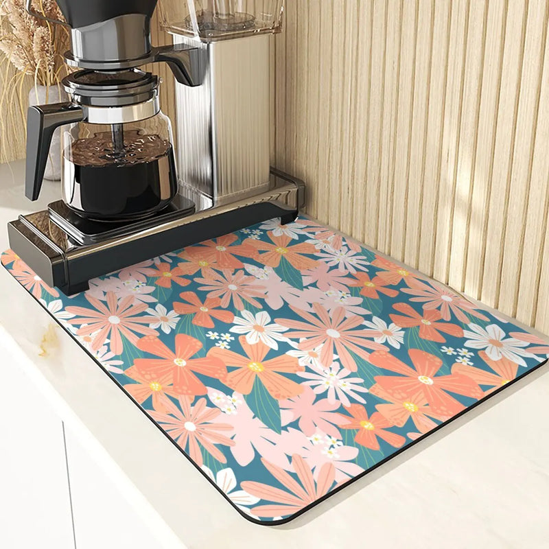 Axyaa Flowers Pattern Diatomaceous Earth Drying Mat Kitchen Accesories