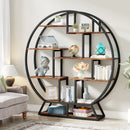 Axyaa Industrial Round Bookcase, 63-Inch Staggered Wood Bookshelf Shelf for Home Office