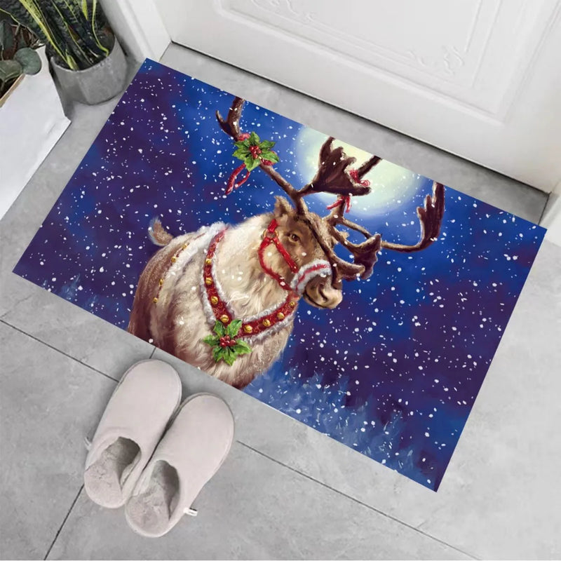 Axyaa Christmas Welcome Mat: Santa Claus Elk Print Non-Slip Floor Decor for Home & Kitchen
