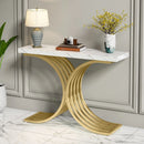Axyaa Marble Top Console Table with Geometric Metal Legs, Modern 39-Inch Narrow Sofa Buffet