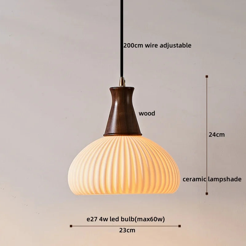 Axyaa Modern LED Pendant Lights Glass Wood Suspension Luminaire