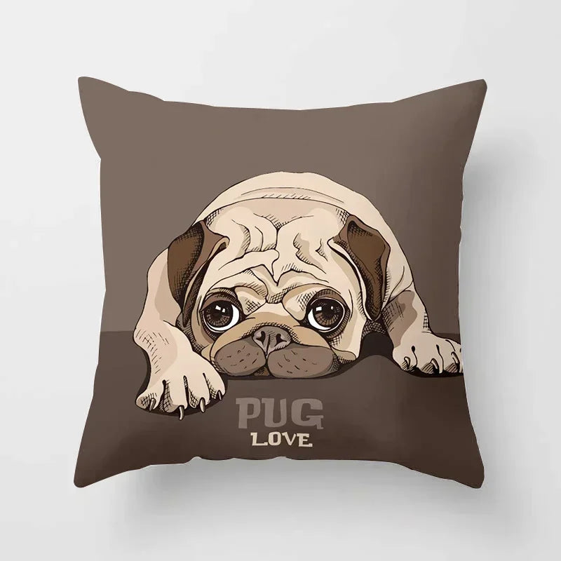 Cute Pug Bulldog Pillowcase for Living Room Decor - Axyaa Home Decor