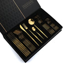 Axyaa 24pcs Gold Stainless Steel Cutlery Set, Mirror Polished Luxury Western Steak Knife Spoon