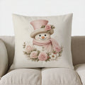 Axyaa Snowman Roses Floral Pattern Pillow Cover - Sofa Bedroom Car Décor