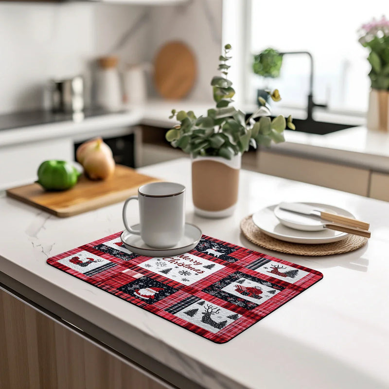 Axyaa Christmas Snow Coffee Cup Drying Mat Non-slip Absorbent Kitchen Counter Drain Mat