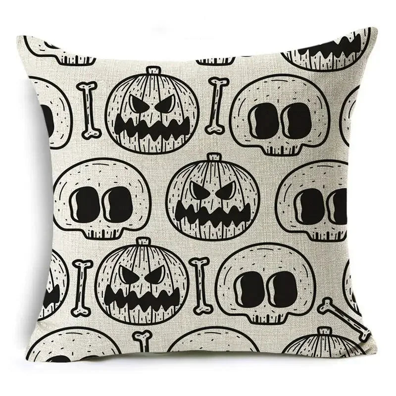 Axyaa Halloween Pattern Cushion Cover: Printed Linen Throw Pillow Case 45cm*45cm