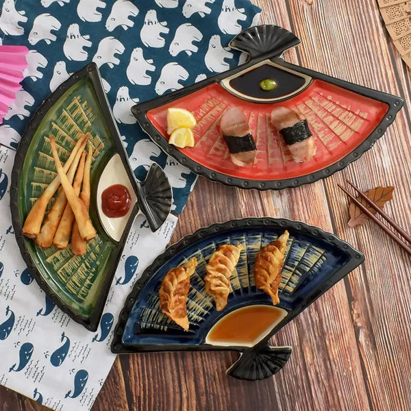 Axya Ceramic Sushi Snack Plate Hand-painted Japanese Fan-shaped Dumpling Dish