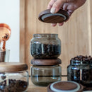 Axyaa 300ml Grey Glass Storage Jar with Acacia Walnut Lid for Dry Food and Snacks